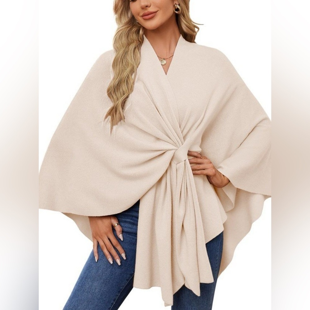 Solid Color Tie-Front Knit Cape Top